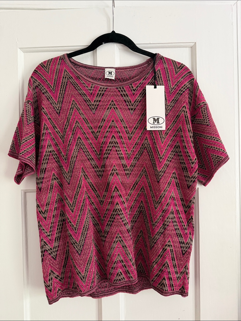 M Missoni Chevron Knit Short-Sleeve Top